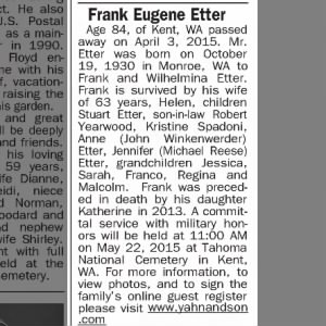 Obituary for Frank Eugene Etter